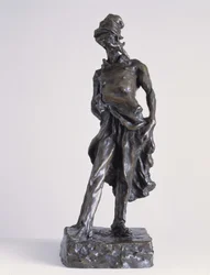The ratapoil, a political cartoonist representing the gravedigger of the Republic. Bronze sculpture with sand by Honore Daumier