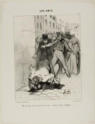 "- But I am telling you, they are friends.... they are just expressing themselves to each other," plate 9 from Les Amis