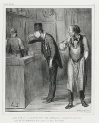 "- This one may look as unhappy as a rock, before I would give him a job", plate 311 from Souvenirs d’artistes