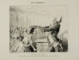 Academy of Women. A new Richelieu, founding a new Academy of a different kind.... of the feminine gender, plate 33 from Revue Caricatureale