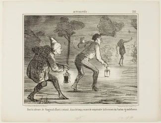 Horticulturists of Nanterre tiptoeing at midnight towards the cactus grandiflorus in order to surprise it in its blossoming, plate 323 from Actualités