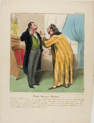 Robert Macaire, dentist. “- Damnit Doctor, you pulled out two good teeth and left the two bad ones. - (Robert Macaire aside) Devil!!! … (loud) Of course.... And for a good reason: there will be enough time to pull out the bad ones. The good ones surely