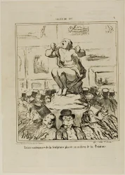 The Displeasure of a Sculpture Placed in the Middle of an Exhibition of Paintings, plate 5 from Salon De 1857
