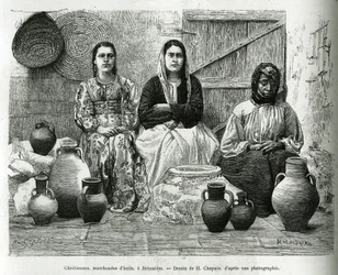 Christians, oil dealers in Jerusalem. Engraving by H.Chapuis, to illustrate La Syria d