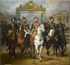 King Louis-Philippe Surrounded by His Five Sons Exiting the Honor Gate of the Palace of Versailles After Reviewing the Military, June 10, 1837