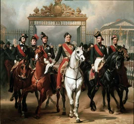 King Louis-Philippe Surrounded by His Five Sons Leaving the Honor Gate of the Palace of Versailles After a Military Review in the Courtyards