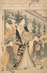 Two Oiran with Two Female Attendants in the Yoshiwara
