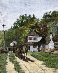 Carriage to the West of the United States at the National Pike gate, circa 1850