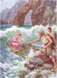 He drew her and the baby safe upon a ledge of rock, illustration for 