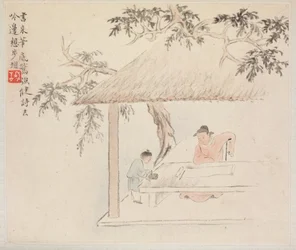Album of Landscape Paintings Illustrating Old Poems: A Man Sits at a Table, 1700s
