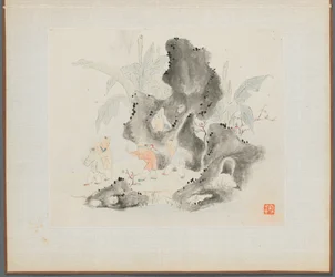 Album of Landscape Paintings Illustrating Old Poems: Children Play in a Rocky Grove, 1700s