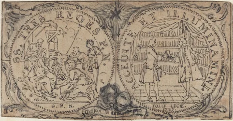 Ornamental Medallions with the Adoration of the Magi and Two Bibliophiles