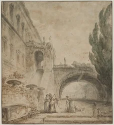 A Palace with an Arched Bridge, A Roman Villa, 1760