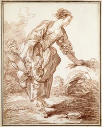 A Sheperdess Picking Flowers