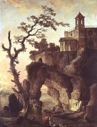 Architectural Ruins in a Rocky Landscape