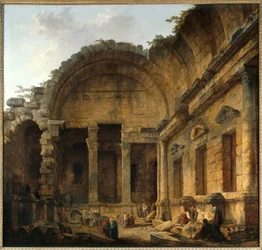 Interior of the Temple of Diana at Nimes. Painting by Hubert Robert