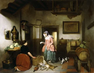 Interior of a Larder with Women Cleaning Game
