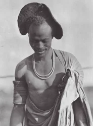 Africa: Shilluk warrior with hood coiffure