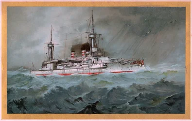 S.M.S. Linienschiff Brandenburg (coat of arms red eagle on white shield, S.M.S. Wörth = black emperor eagle on golden shield)