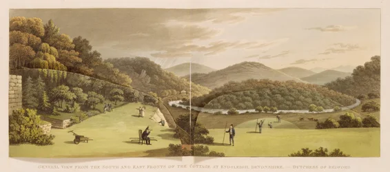 General View from the South and East Fronts of the Cottage at Endsleigh, Devon (Before), from Fragments on the Theory and Practice of Landscape Gardening, published 1816