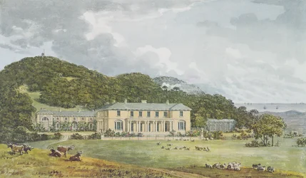 South front with west front in perspective, from the Red Book for Antony House