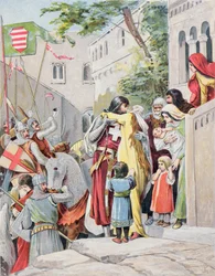 John Hunyadi embraces his wife, Erzsebet Szilagyi, as he departs for battle, c.1900