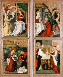 The Annunciation, the Birth of Christ, the Adoration of the Magi and the Presentation in the Temple from the Szepeshely Altarpiece, 1480-90