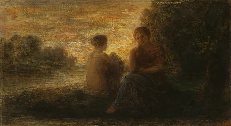 Two Women Seated near a Lake