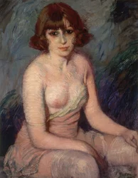 Woman in Underwear with One Breast Exposed – 20th Century