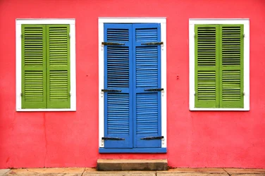 Vibrant Blue Door Green Shutters