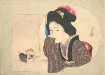 Print [woman and puppies]