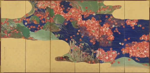 Maple leaves on a stream