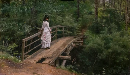 Summer Landscape. Vera Repine on a Small Bridge in Abramtsevo