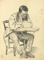 Study for "A Parisian Cafe": Man Seated at a Cafe Table, Reading a Newspaper