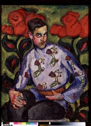 Portrait of a Boy in a Shirt with Flowers