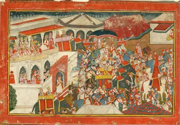 Krishna and Balarama Setting Off from a Palace, c. 1840