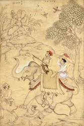 A Prince Hunting, Mounted on an Elephant, c.1600-1650
