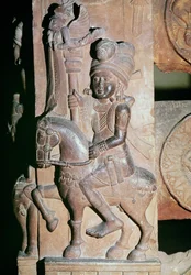 A horseman, detail from the gate of a Buddhist stupa, from Bharhut, Madhya Pradesh, Late Mauryan Period, Sunga Dynasty (detail)
