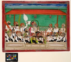 A maharana smoking his hookah in durbar, c.1870
