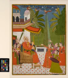 A raja on a throne being entertained by dancers and musicians, c.1775