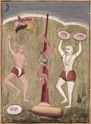 Acrobats performing physical feats