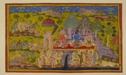 As Sugriva is still speaking of his earlier adventures to the two brothers, the monkeys sent out to the eastern, northern and western quarters return and report that their quest was in vain, there had been no sign of Sita