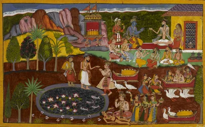 Agastya presents Rama with a divine jewel, and its acquisition is recounted below