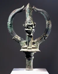 Bronze trident with figure of Mariyammai, goddess of smallpox carried in processions during epidemics