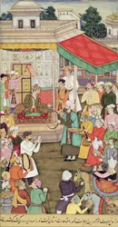 Akbar Receives Gifts from the Ambassadors of Badakhshan, from the Akbarnama, c.1605