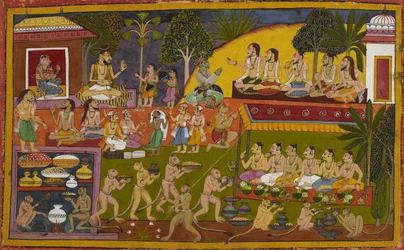 During the Ashvamedha Sacrifice, Vibhishana Honors the Ascetics. Bharata and Shatrughna Assist with the Rituals