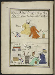 Embroiderer and gofferer, 86 drawings bound into a volume depicting trades and occupations in Kashmir, Craftsmen are shown at work with their implements and equipment, By a Kashmir artist, probably at Srinagar, c.1850-60