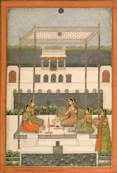 Evening party in the garden of a Mughal Palace, Lucknow or Murshidabad