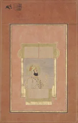Farrukh Siyyar seated at a window, holding a gold sarpech