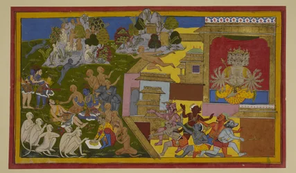 Hanuman arrives with a healing herb; Lakshmana recovers and vows to defeat Ravana